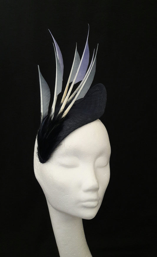'Sigrid'- Navy Headpiece with Feather Trim image 1