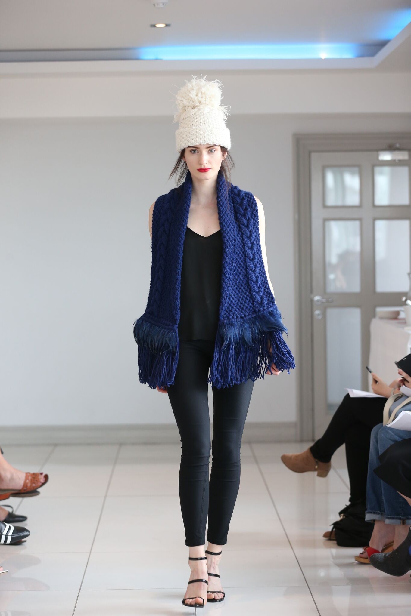 Navy Scarf with Feather Trim image 0