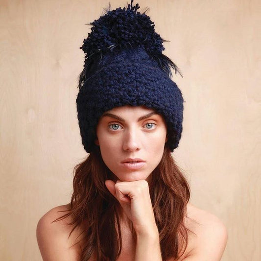 Navy Aran LynchMob Hat with Feather Trim image 0