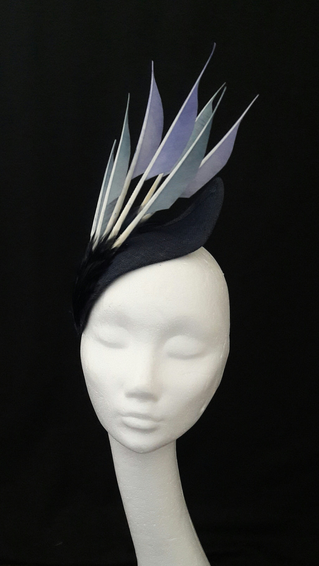 'Sigrid'- Navy Headpiece with Feather Trim image 12