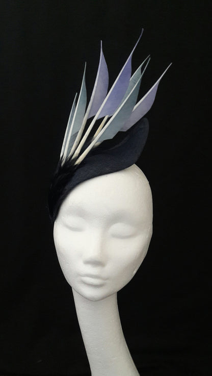 'Sigrid'- Navy Headpiece with Feather Trim image 12