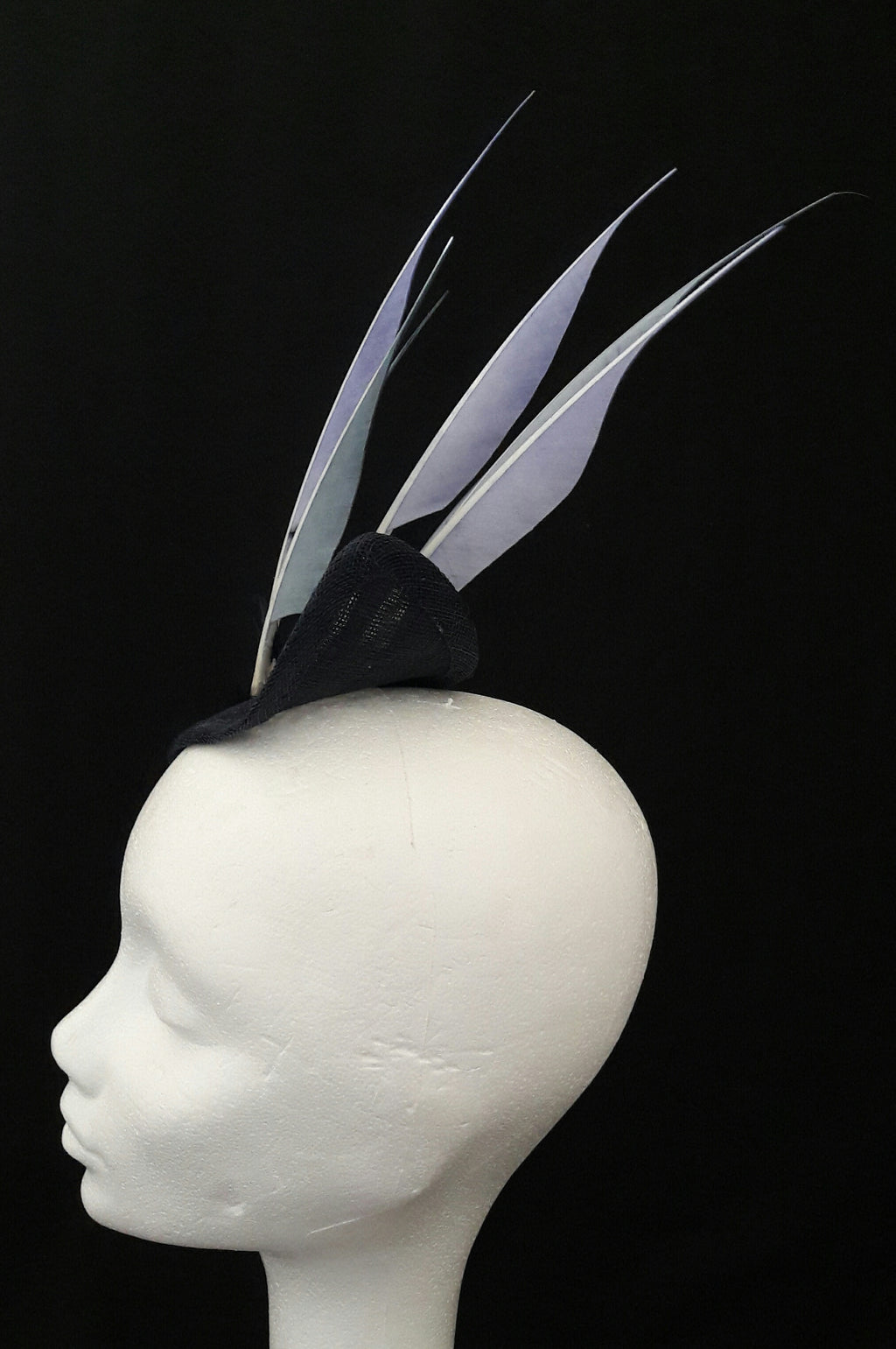 'Sigrid'- Navy Headpiece with Feather Trim image 6
