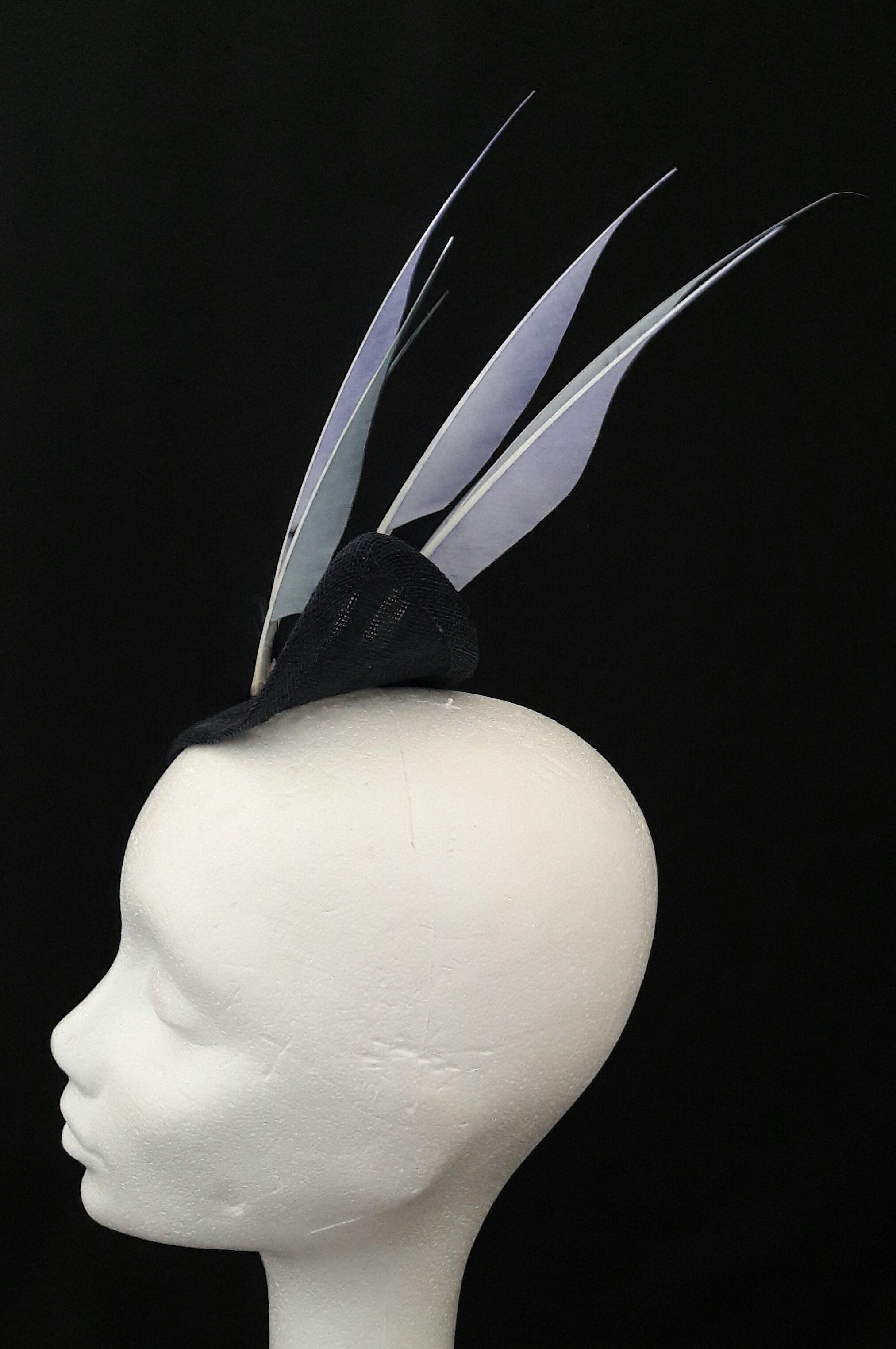 'Sigrid'- Navy Headpiece with Feather Trim image 6