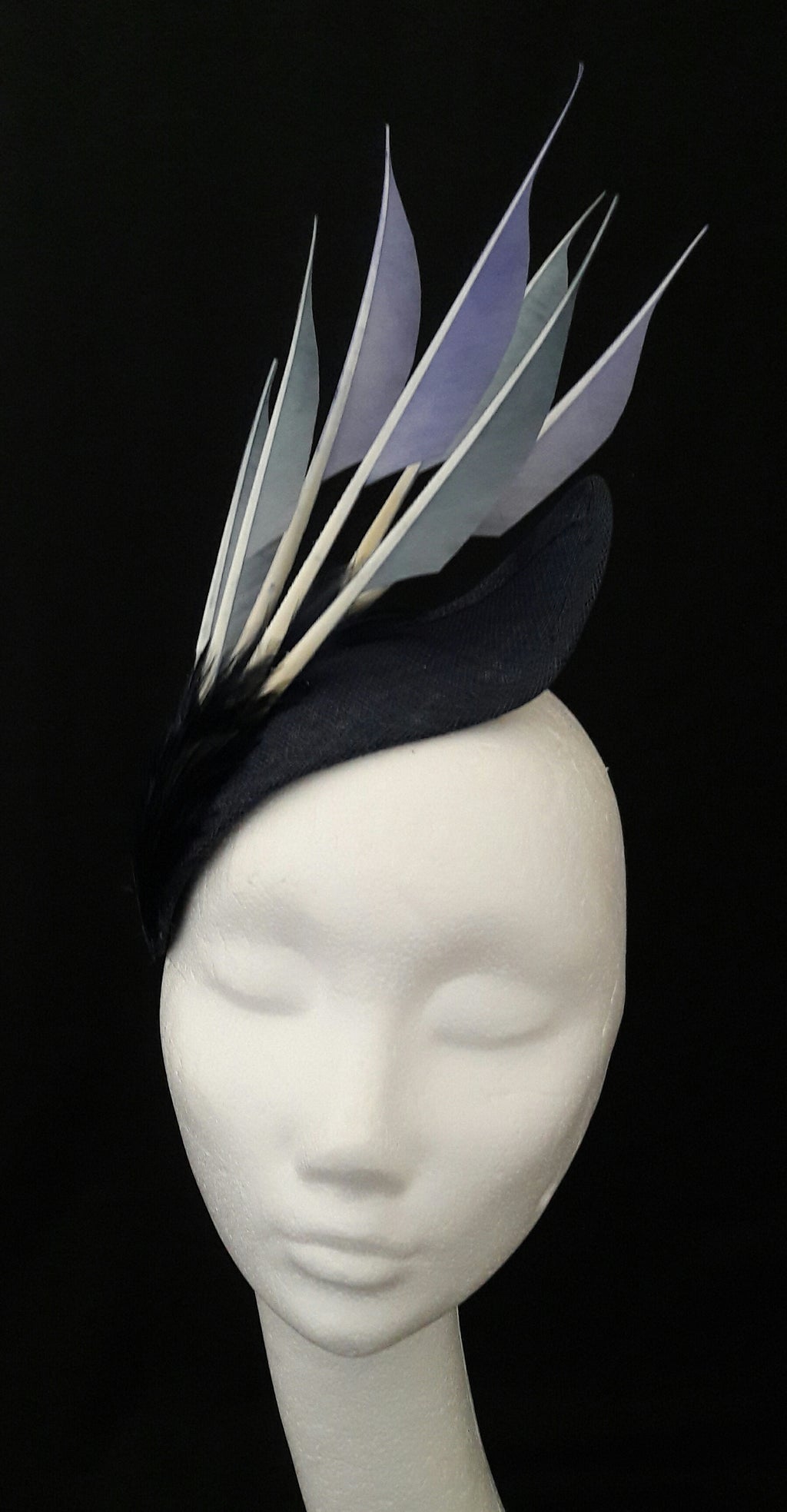 'Sigrid'- Navy Headpiece with Feather Trim image 9