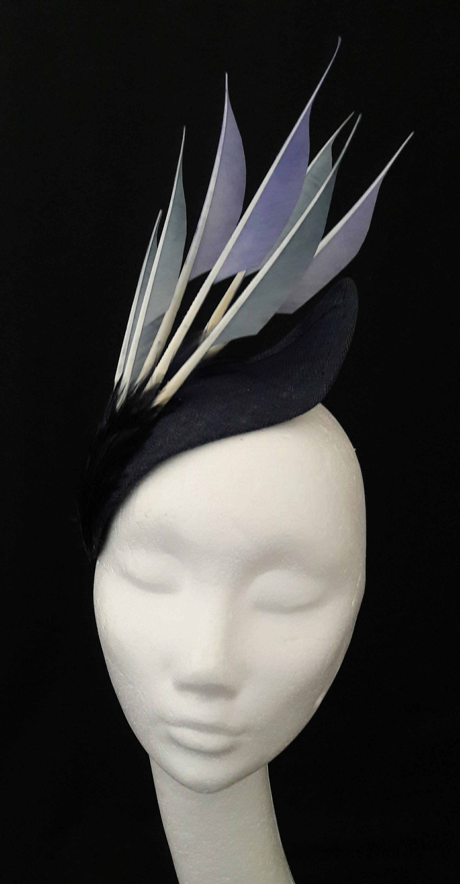 'Sigrid'- Navy Headpiece with Feather Trim image 9