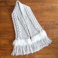 Cream Fleck Scarf - Aran Wool Blend with Feather Trim image 0