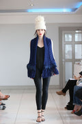 Navy Scarf with Feather Trim image 0