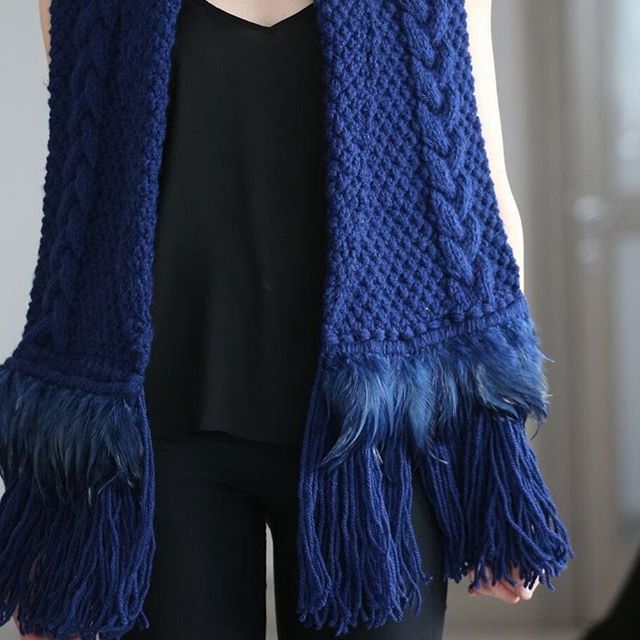Navy Scarf with Feather Trim image 1