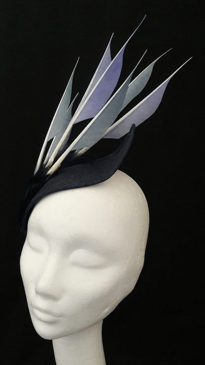 'Sigrid'- Navy Headpiece with Feather Trim image 7