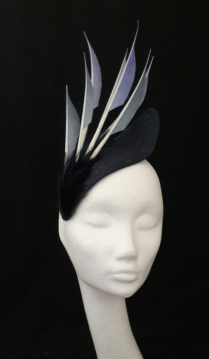 'Sigrid'- Navy Headpiece with Feather Trim image 11