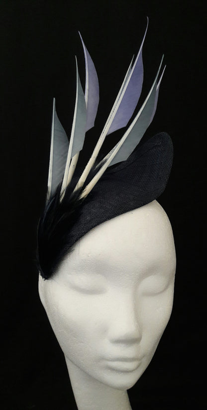 'Sigrid'- Navy Headpiece with Feather Trim image 10