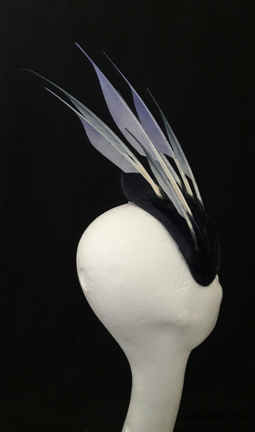 'Sigrid'- Navy Headpiece with Feather Trim image 3
