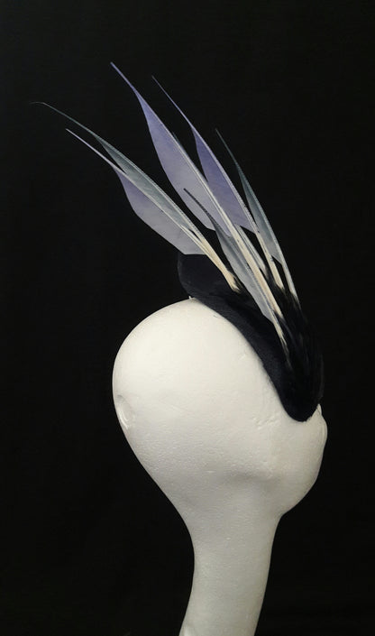 'Sigrid'- Navy Headpiece with Feather Trim image 3