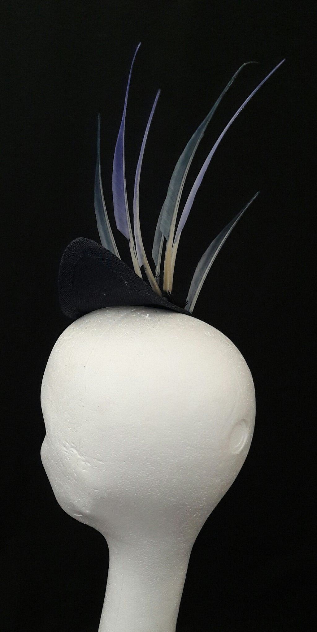'Sigrid'- Navy Headpiece with Feather Trim image 5