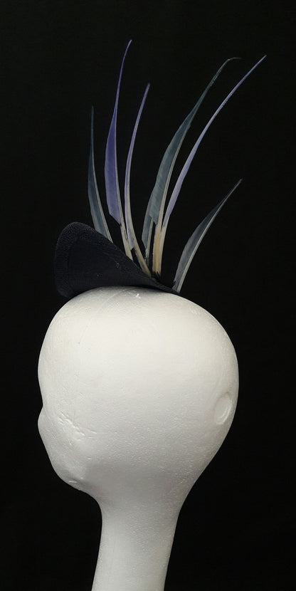 'Sigrid'- Navy Headpiece with Feather Trim image 5