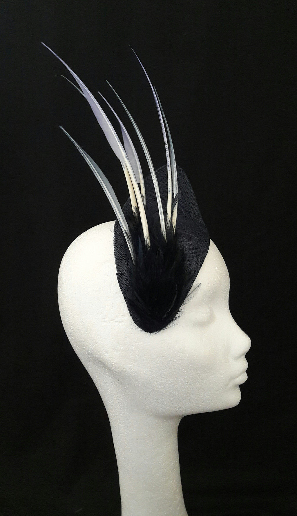 'Sigrid'- Navy Headpiece with Feather Trim image 2