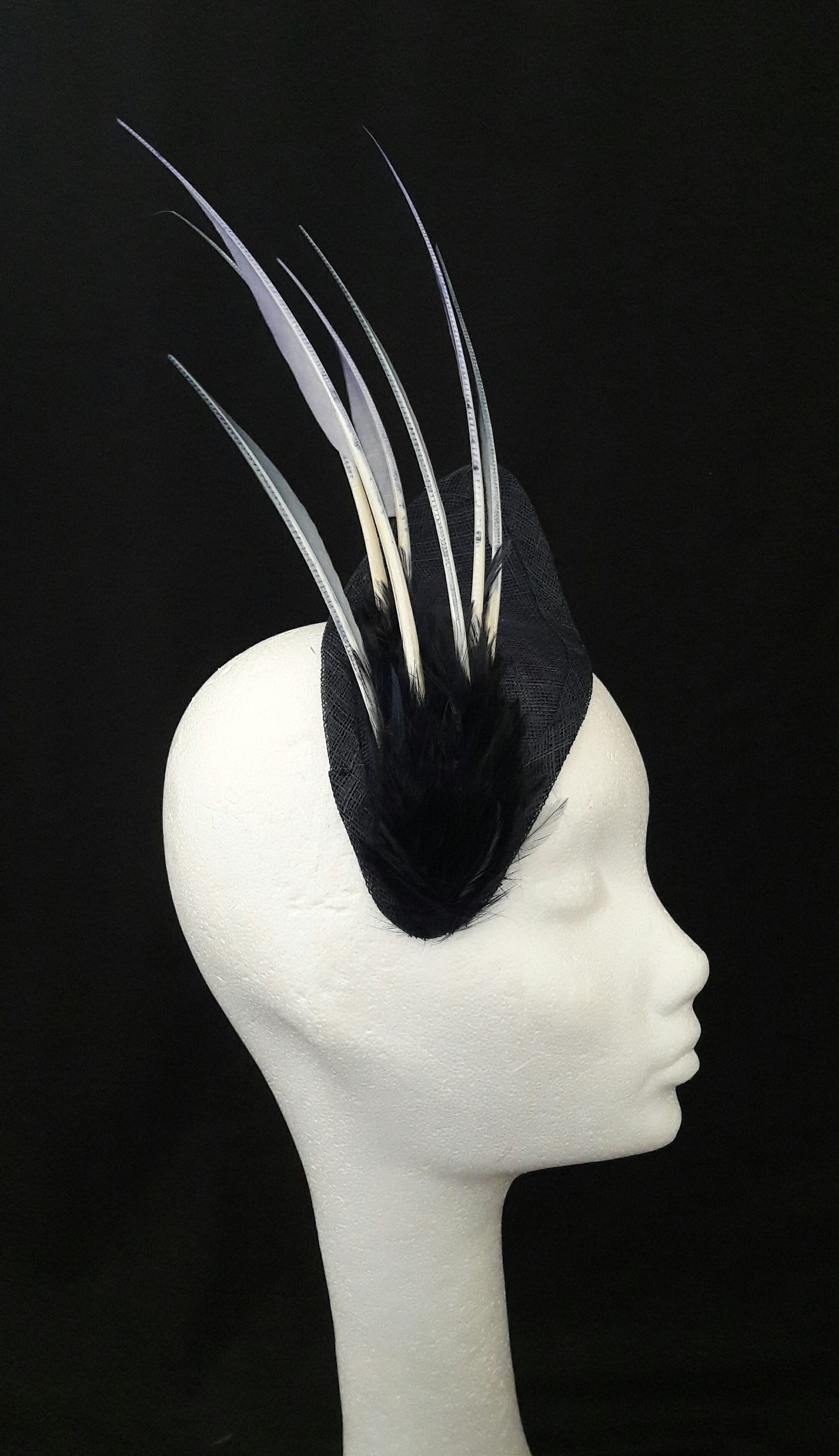 'Sigrid'- Navy Headpiece with Feather Trim image 2