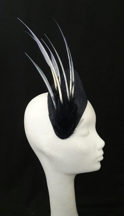 'Sigrid'- Navy Headpiece with Feather Trim image 2