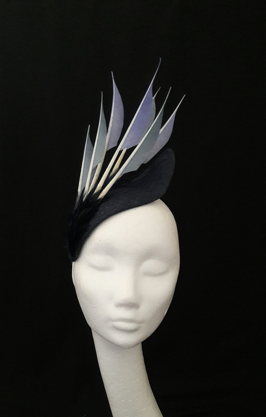 'Sigrid'- Navy Headpiece with Feather Trim image 0