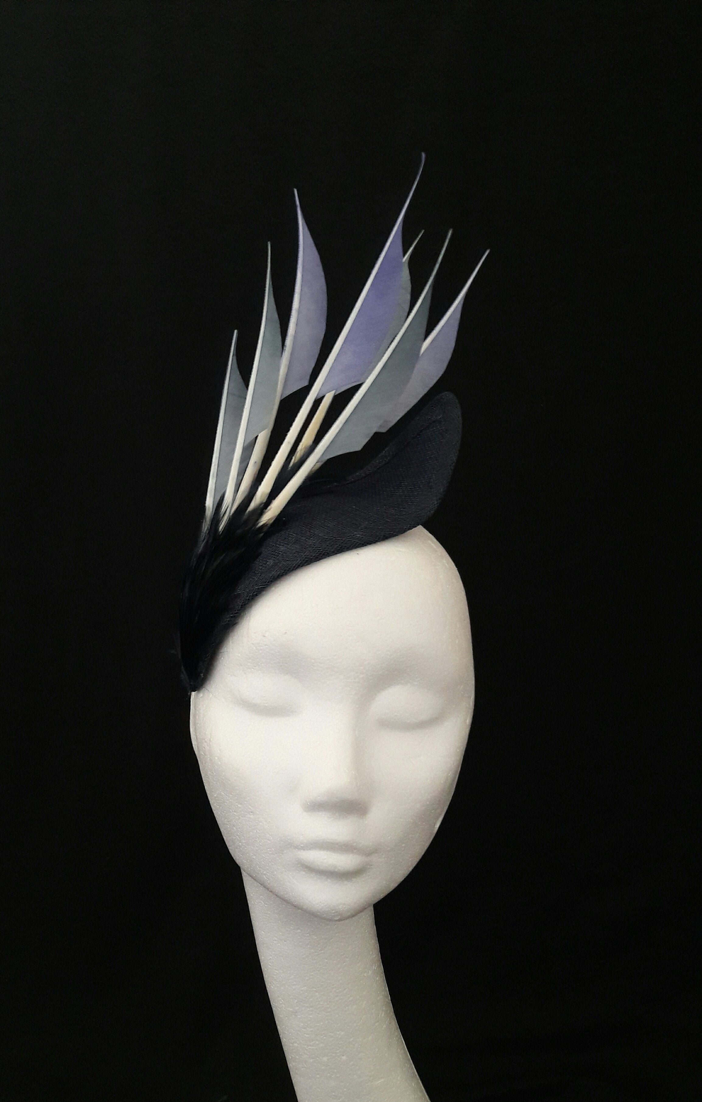 'Sigrid'- Navy Headpiece with Feather Trim image 0