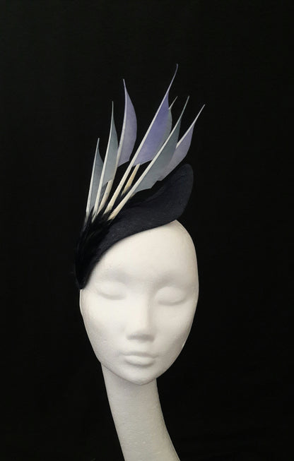 'Sigrid'- Navy Headpiece with Feather Trim image 0