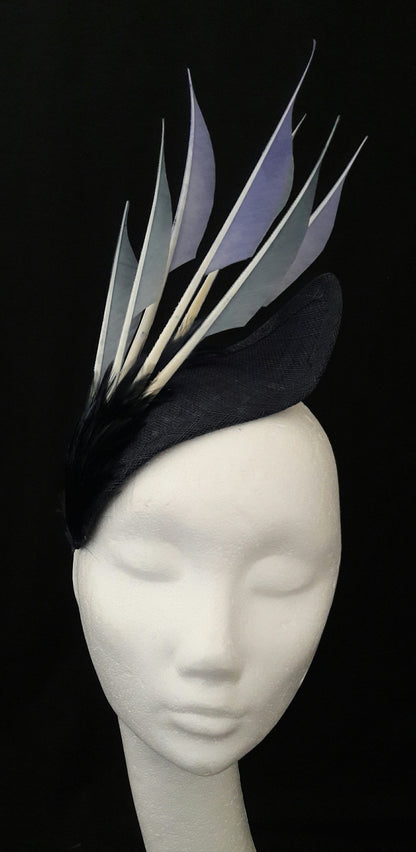 'Sigrid'- Navy Headpiece with Feather Trim image 8