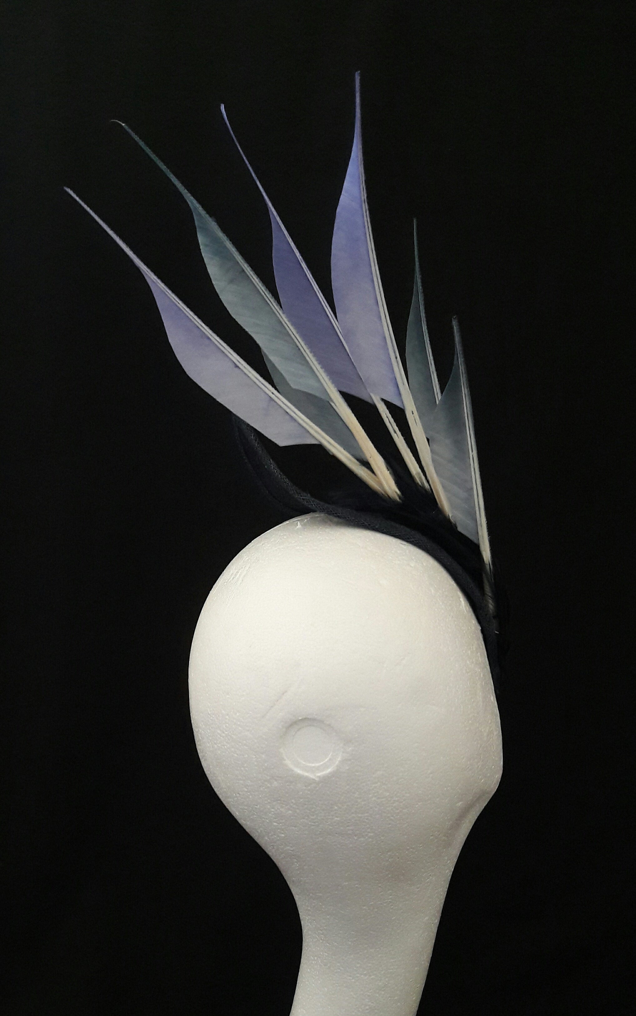 'Sigrid'- Navy Headpiece with Feather Trim image 4