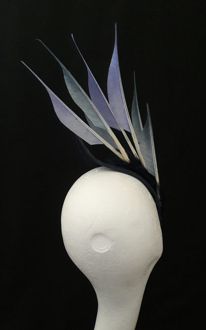 'Sigrid'- Navy Headpiece with Feather Trim image 4