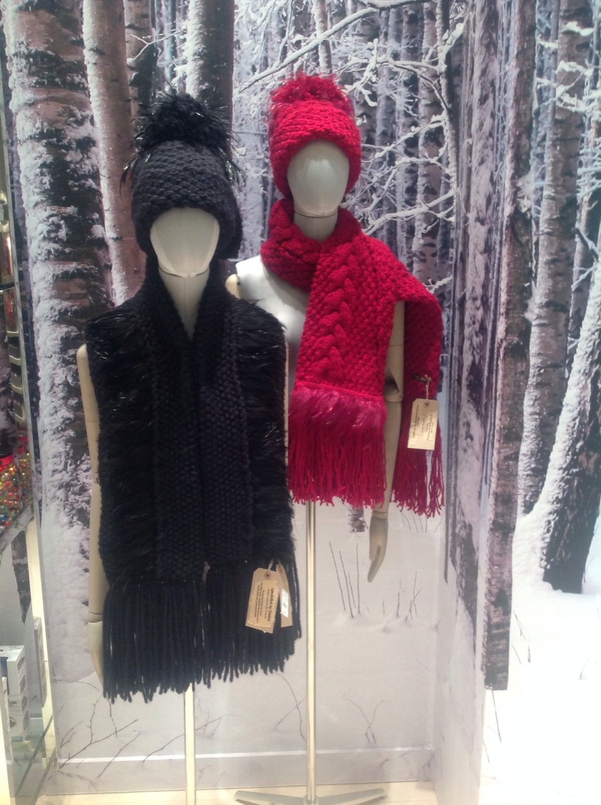 Black Luxury Alpaca/Merino Button Scarf with Feather Trim  image 4