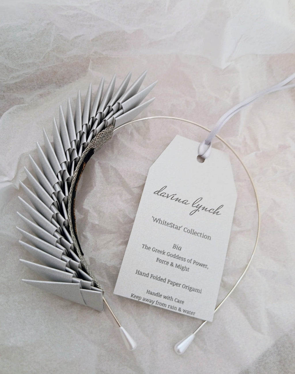 Bia – Silver Hand-Folded Origami Headpiece