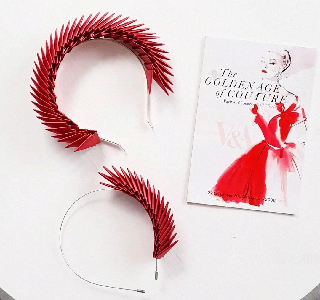 Maia – Red Hand-Folded Origami Headpiece