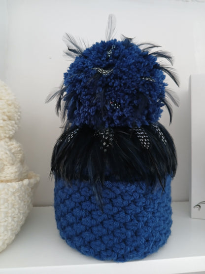 Royal Blue Aran LynchMob Beanie Hat with Polka Dot Feather Trim